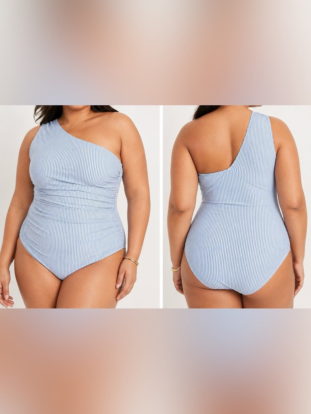 J.Crew Ruched One Shoulder Seersucker One‎ Piece Swimsuit Blue 24 NWT
